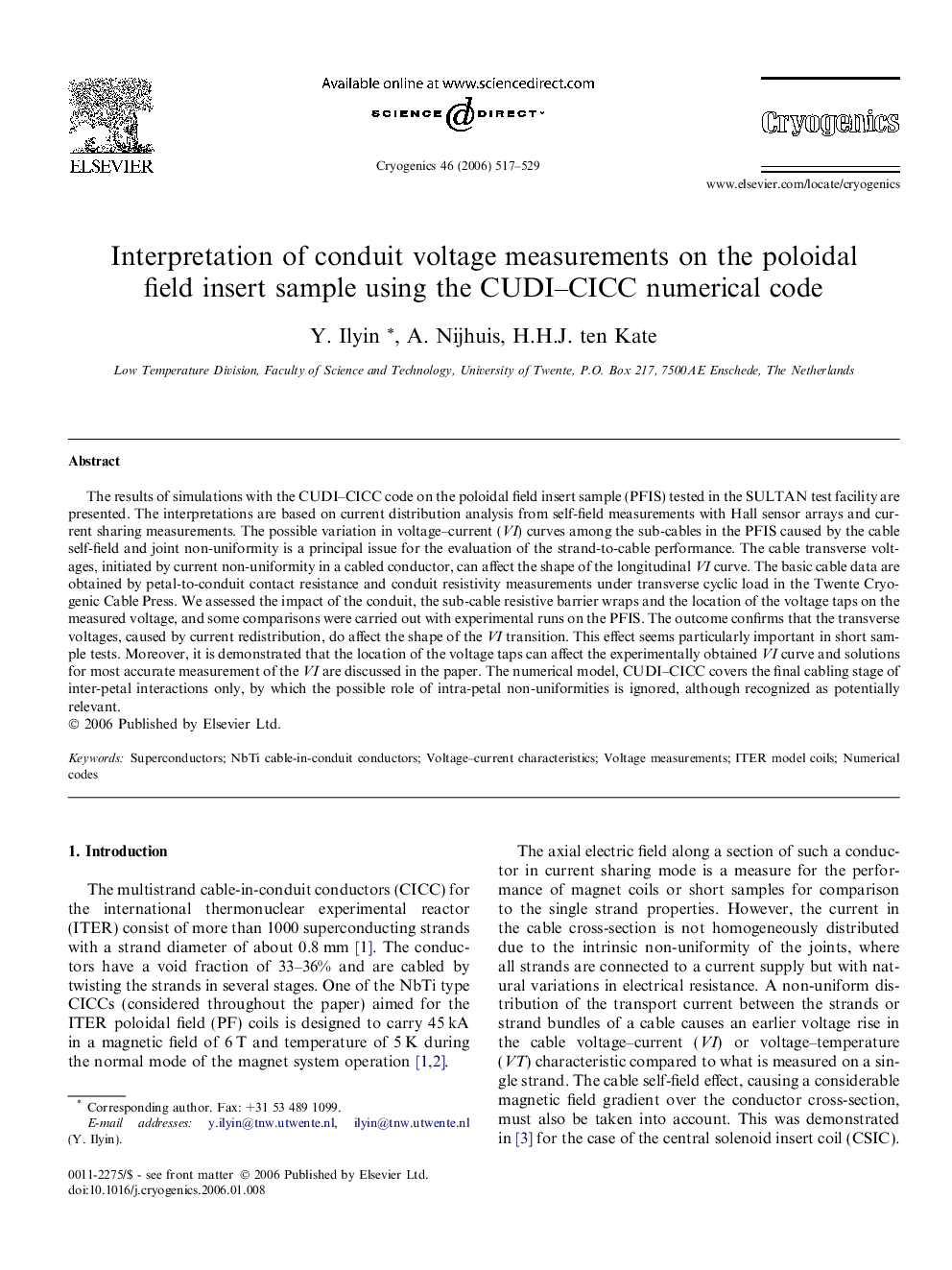 Interpretation of conduit voltage measurements on the poloidal field insert sample using the CUDI-CICC numerical code