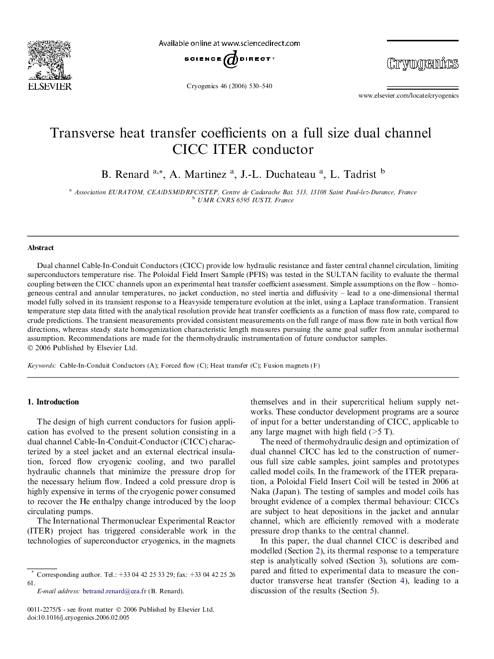 Transverse heat transfer coefficients on a full size dual channel CICC ITER conductor