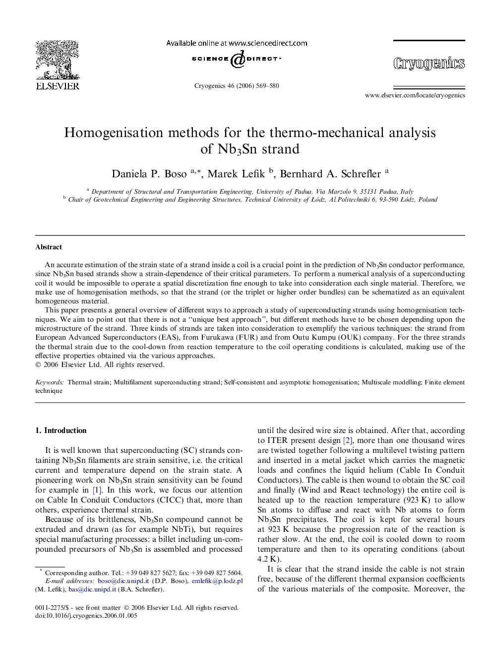 Homogenisation methods for the thermo-mechanical analysis of Nb3Sn strand