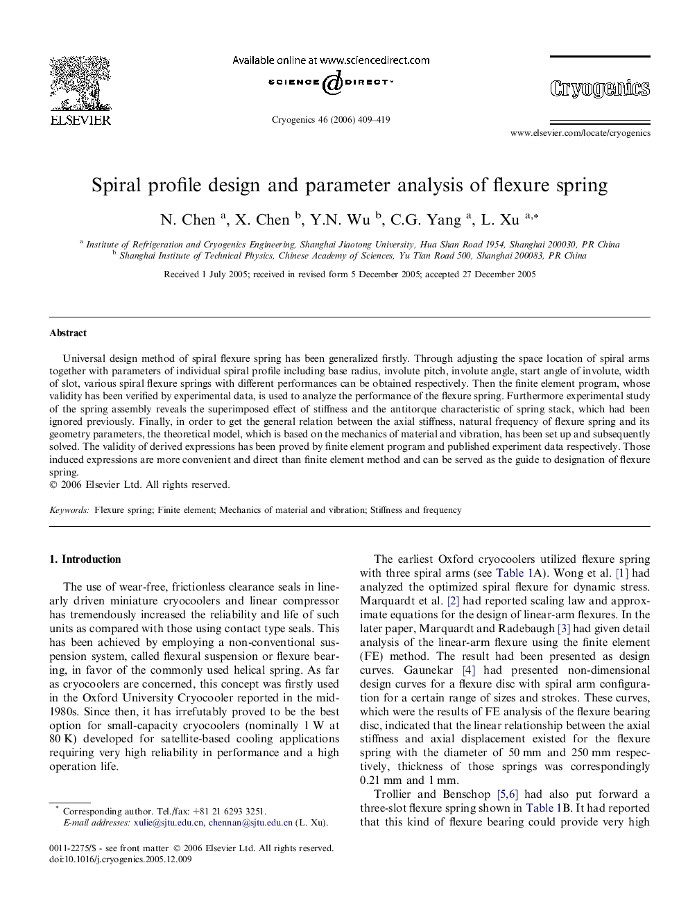 Spiral profile design and parameter analysis of flexure spring