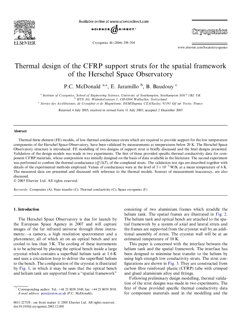 Thermal design of the CFRP support struts for the spatial framework of the Herschel Space Observatory