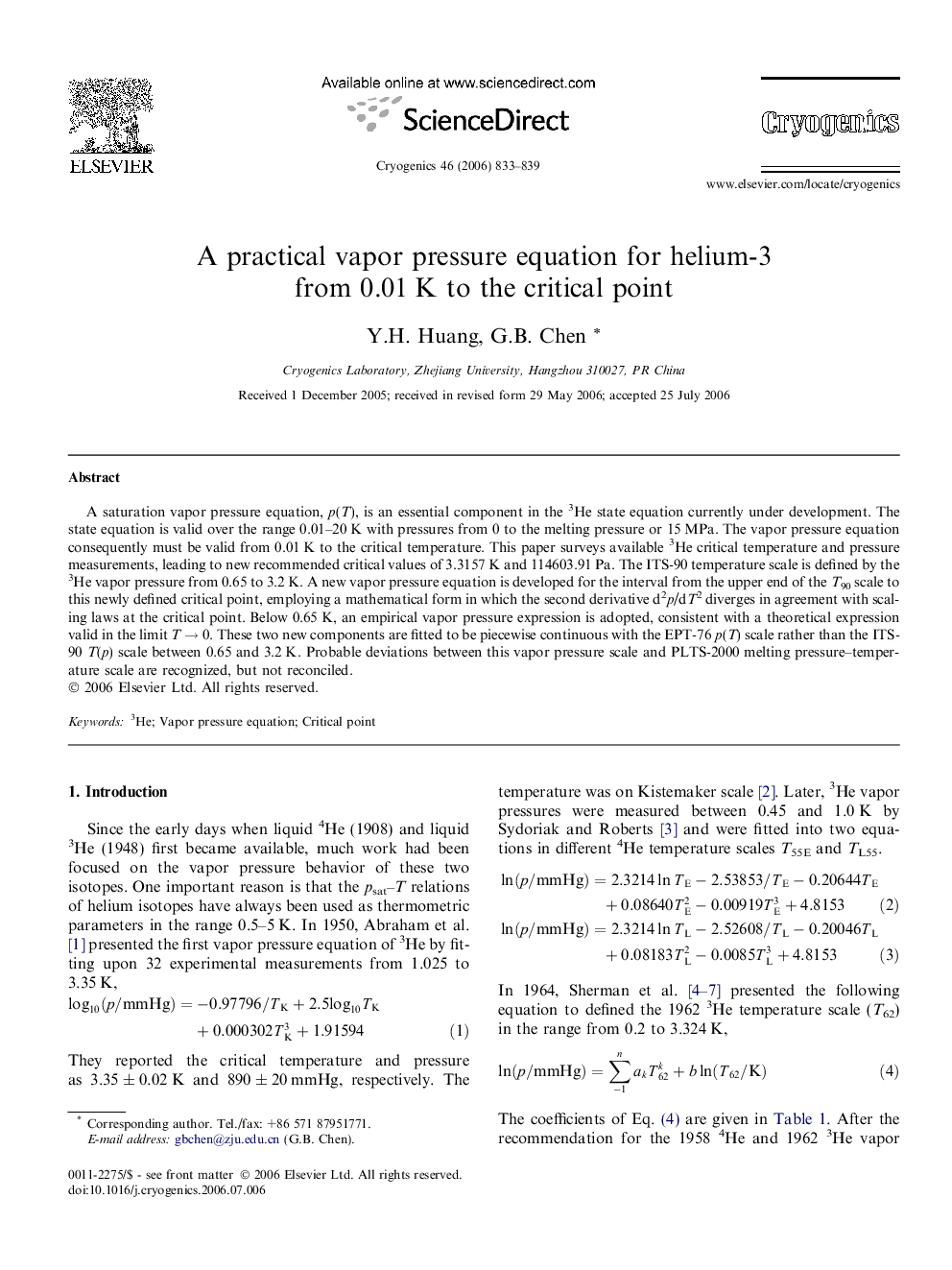 A practical vapor pressure equation for helium-3 from 0.01 K to the critical point