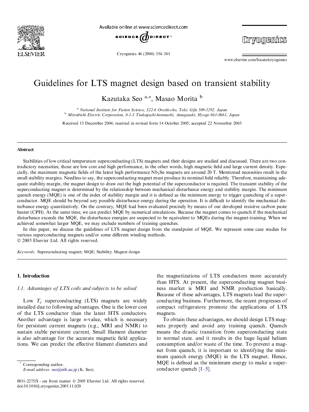 Guidelines for LTS magnet design based on transient stability