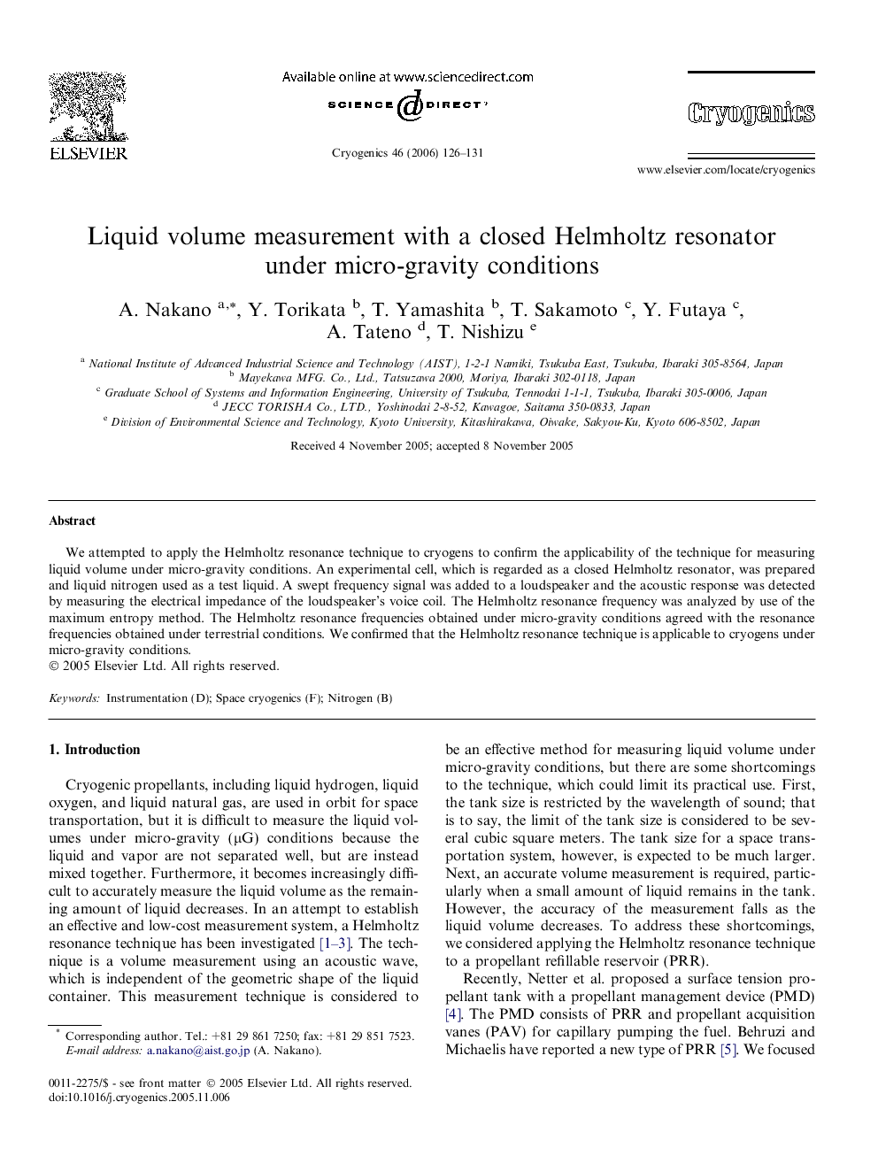 Liquid volume measurement with a closed Helmholtz resonator under micro-gravity conditions