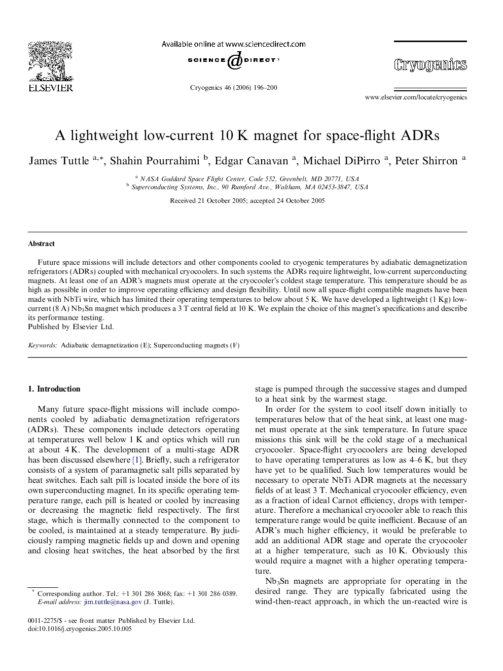 A lightweight low-current 10Â K magnet for space-flight ADRs