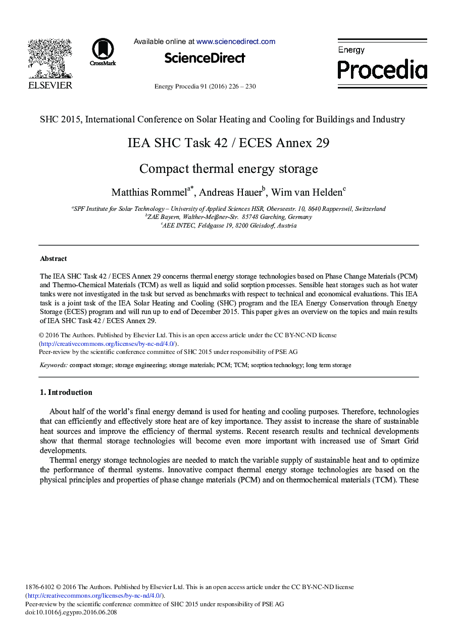 IEA SHC Task 42 / ECES Annex 29 فشرده حرارتی ذخیره انرژی