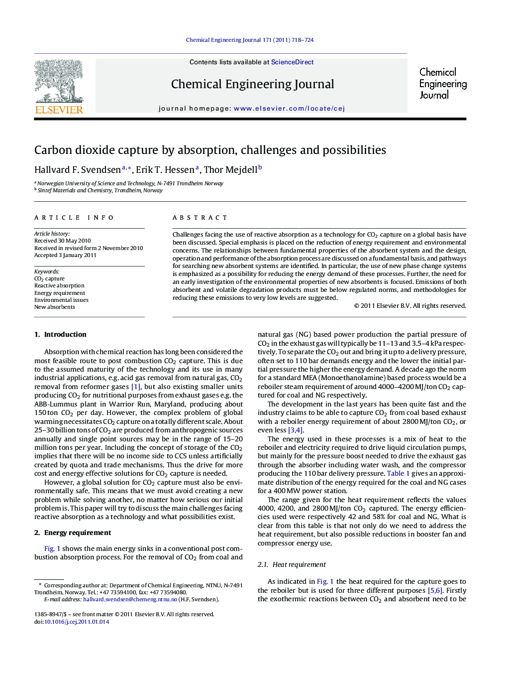 Carbon dioxide capture by absorption, challenges and possibilities