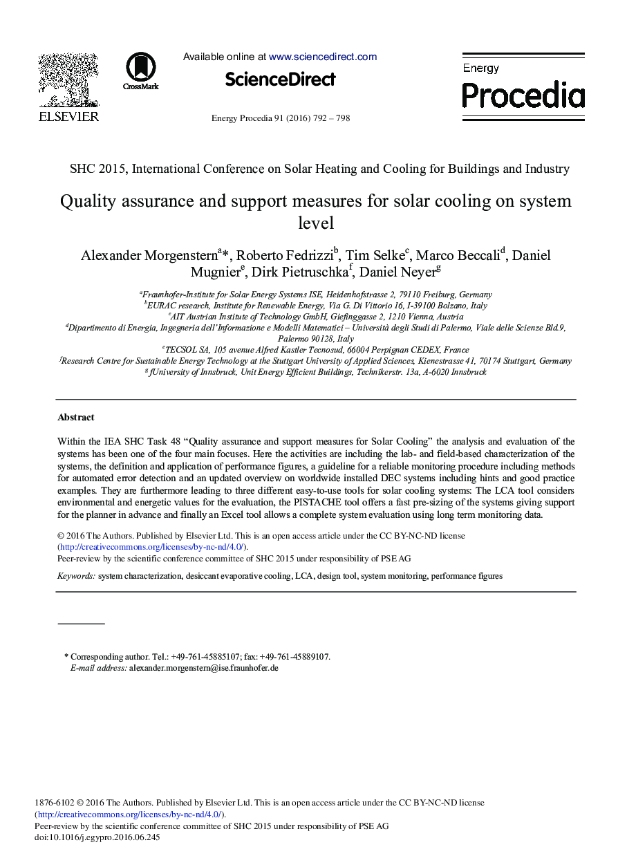 Quality Assurance and Support Measures for Solar Cooling on System Level 