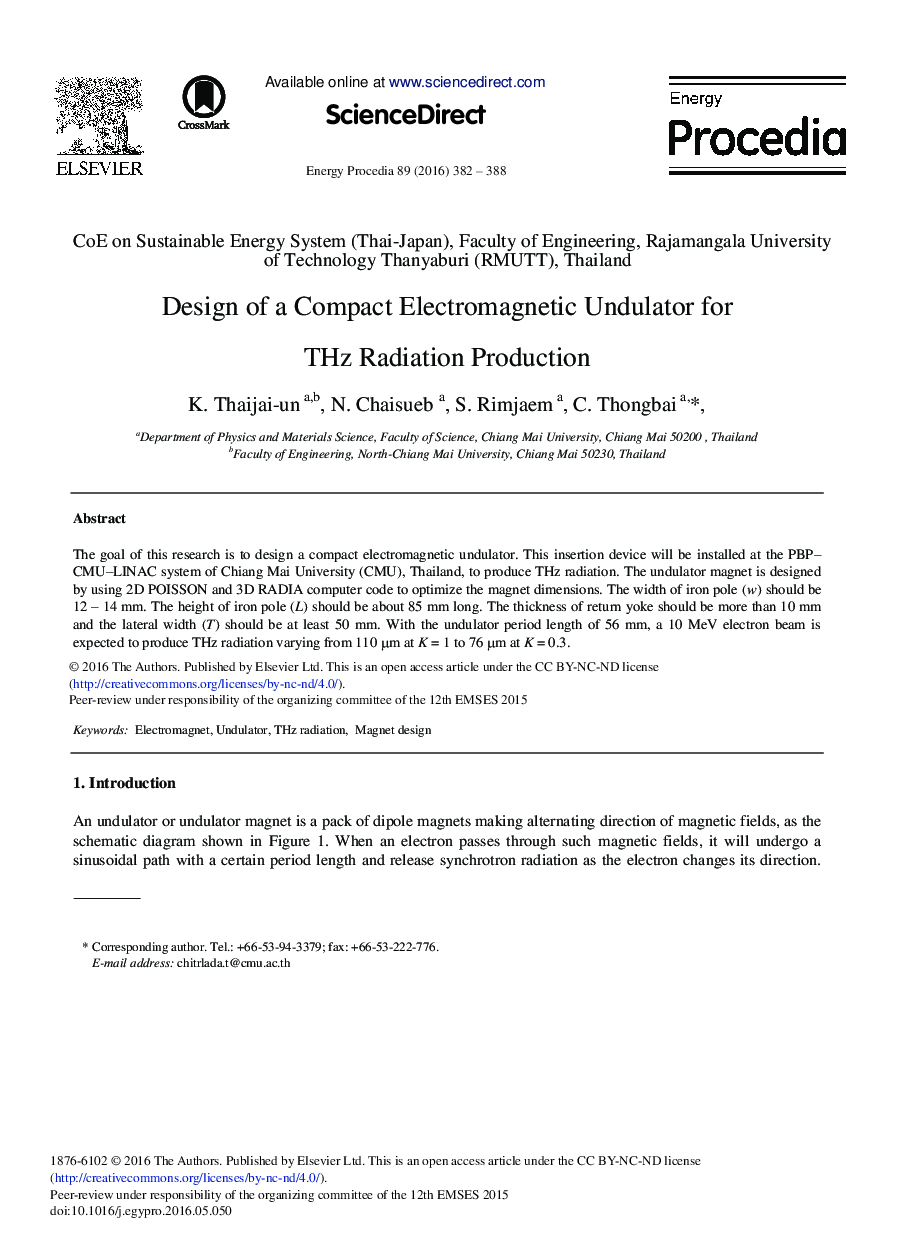 Design of a Compact Electromagnetic Undulator for THz Radiation Production 