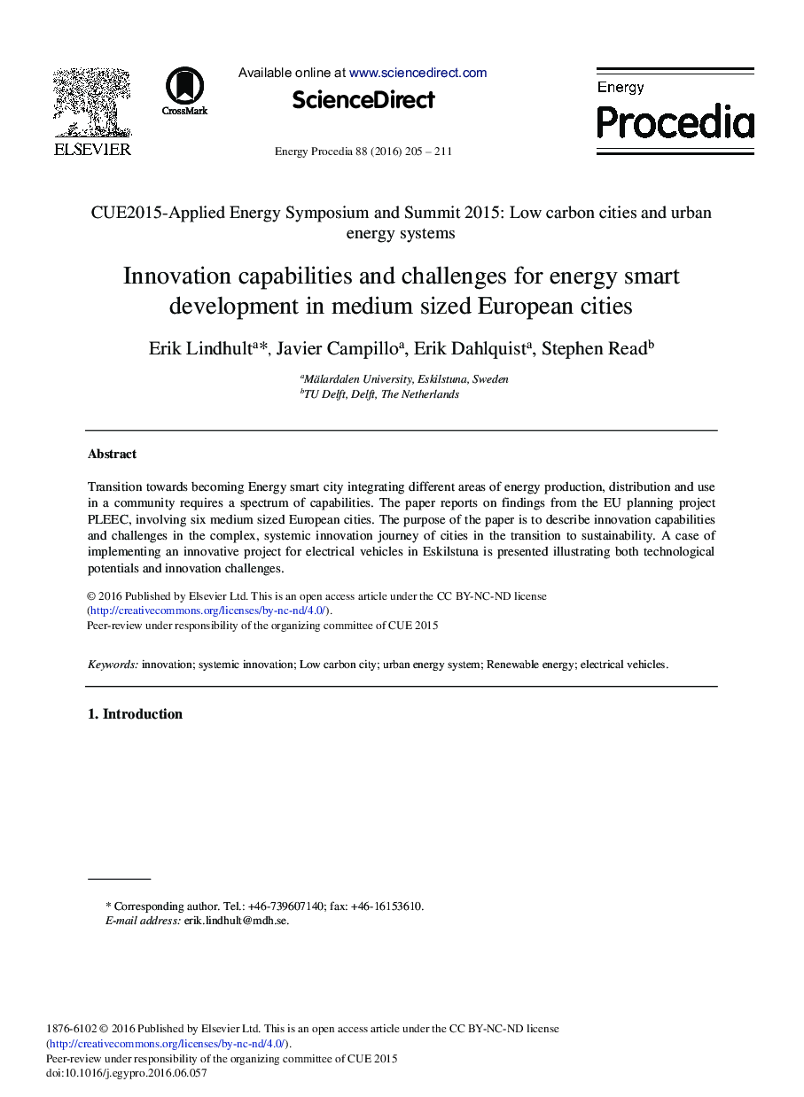 Innovation Capabilities and Challenges for Energy Smart Development in Medium Sized European Cities 