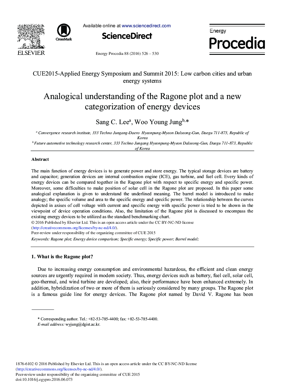 Analogical Understanding of the Ragone plot and a New Categorization of Energy Devices 