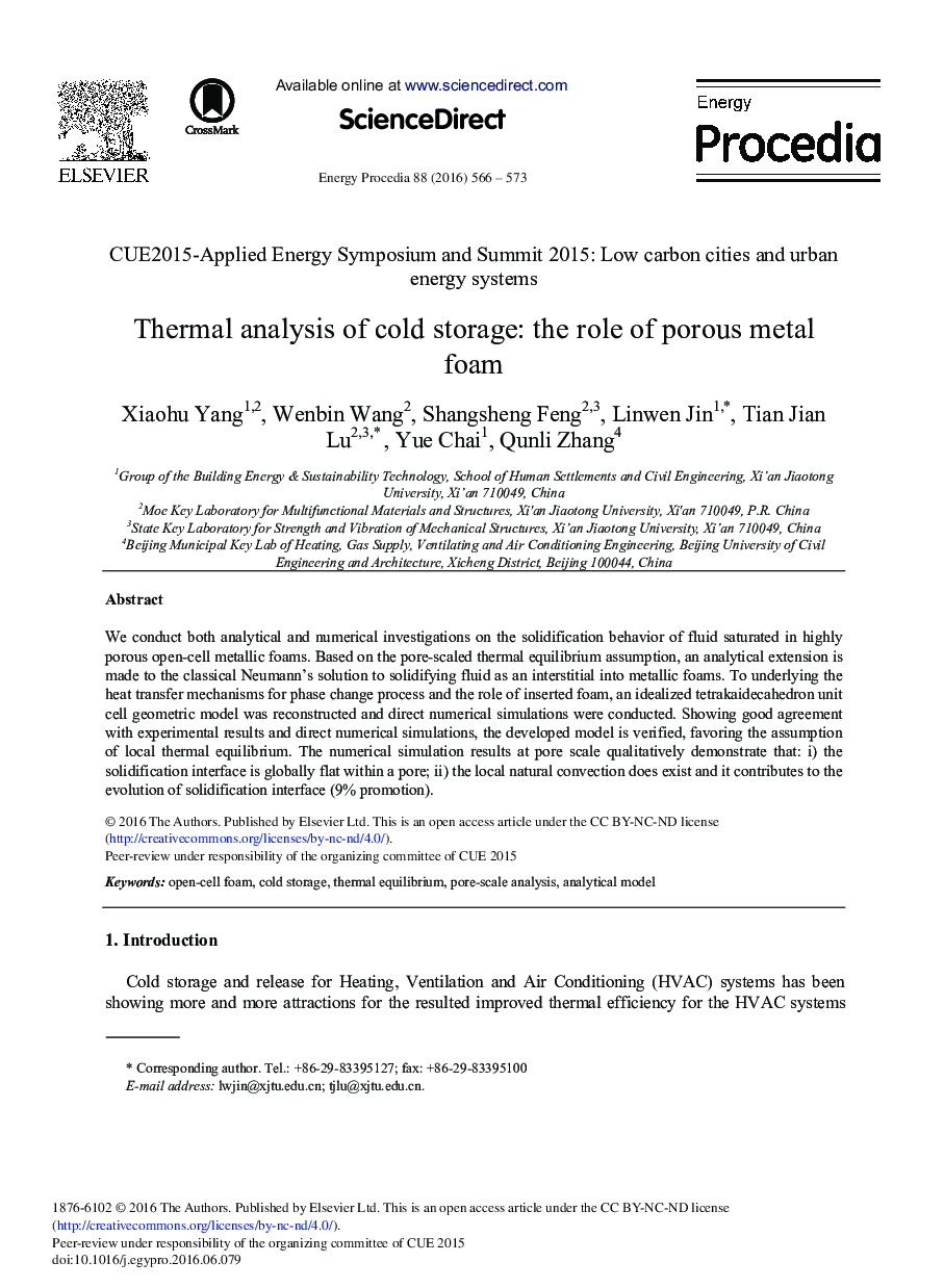 Thermal Analysis of Cold Storage: The Role of Porous Metal Foam 