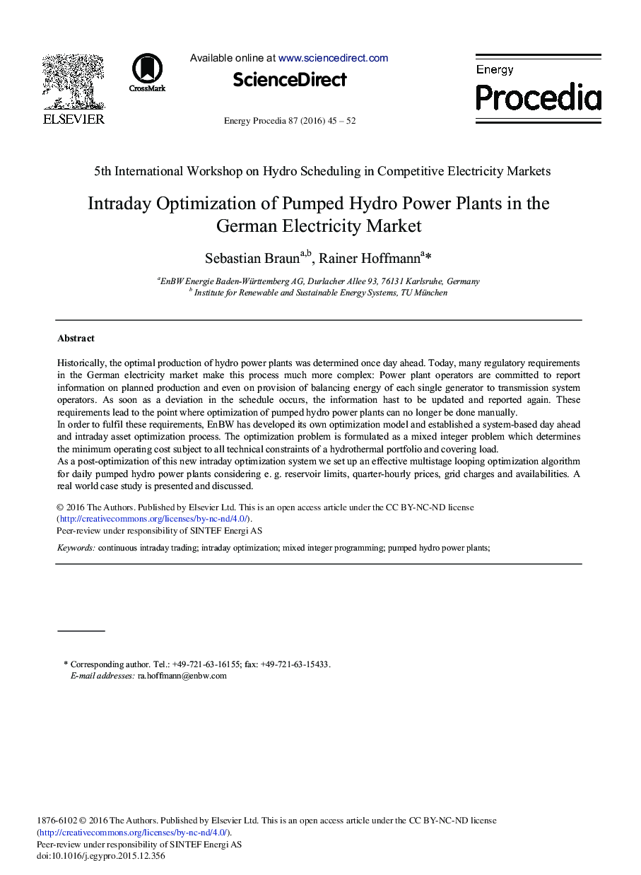Intraday Optimization of Pumped Hydro Power Plants in the German Electricity Market 
