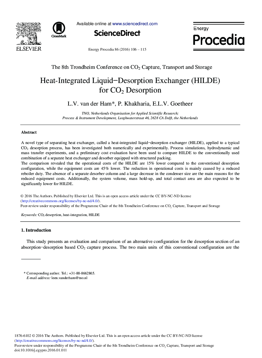 Heat-Integrated Liquid–Desorption Exchanger (HILDE) for CO2 Desorption 