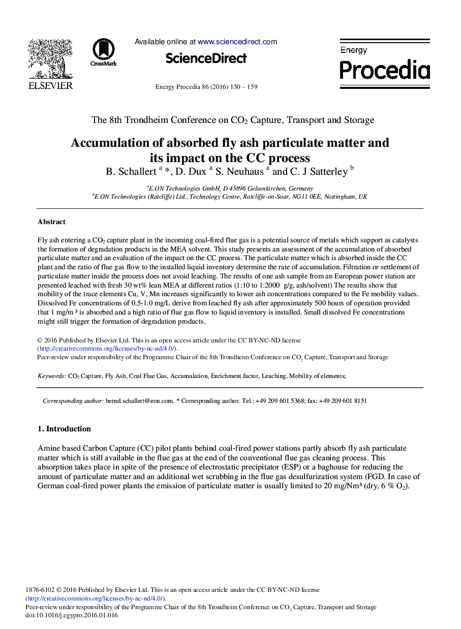 Accumulation of Absorbed Fly Ash Particulate Matter and its Impact on the CC Process 