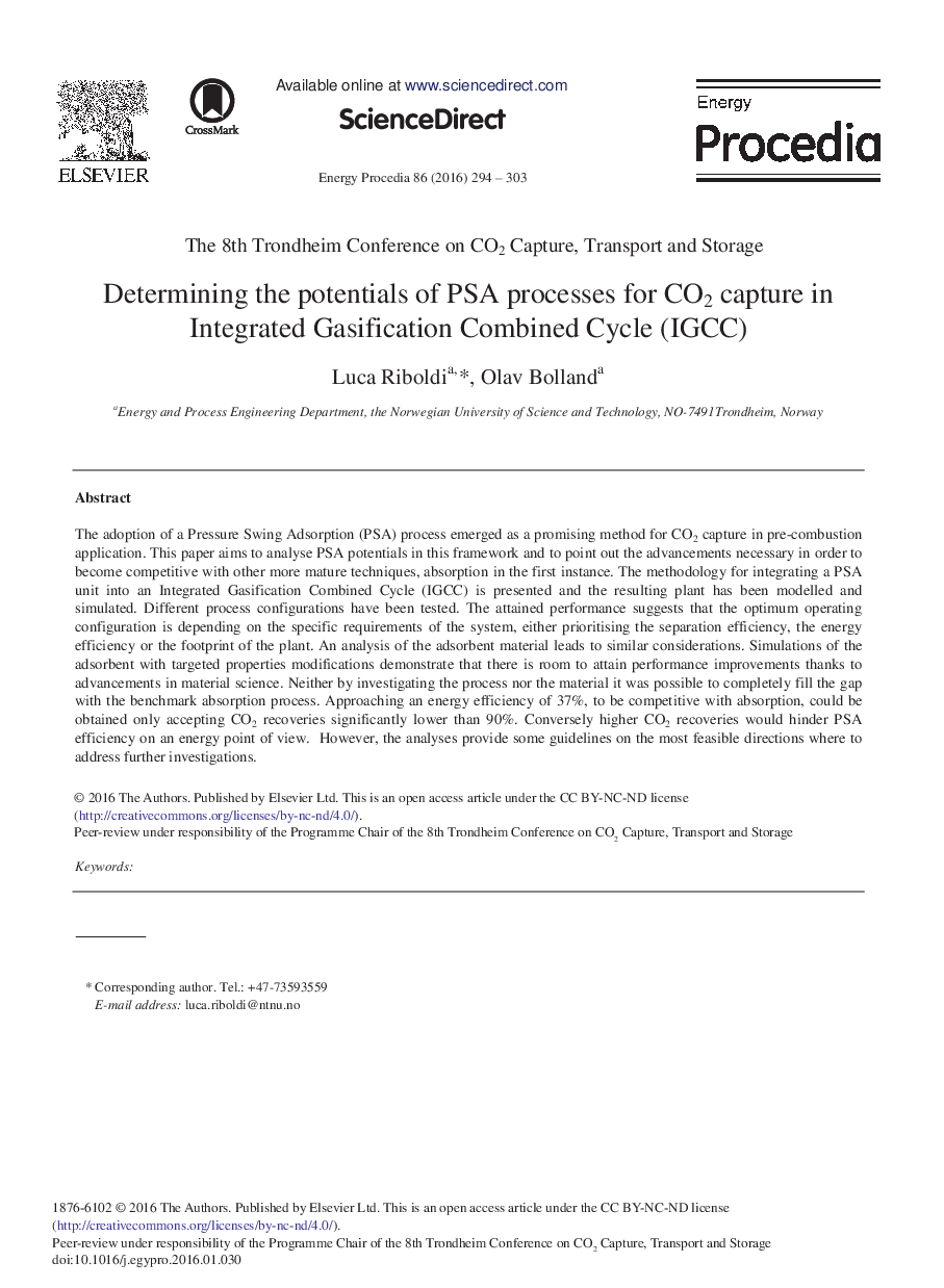 Determining the Potentials of PSA Processes for CO2 Capture in Integrated Gasification Combined Cycle (IGCC) 