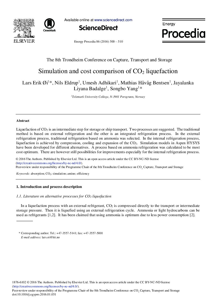 Simulation and Cost Comparison of CO2 Liquefaction 