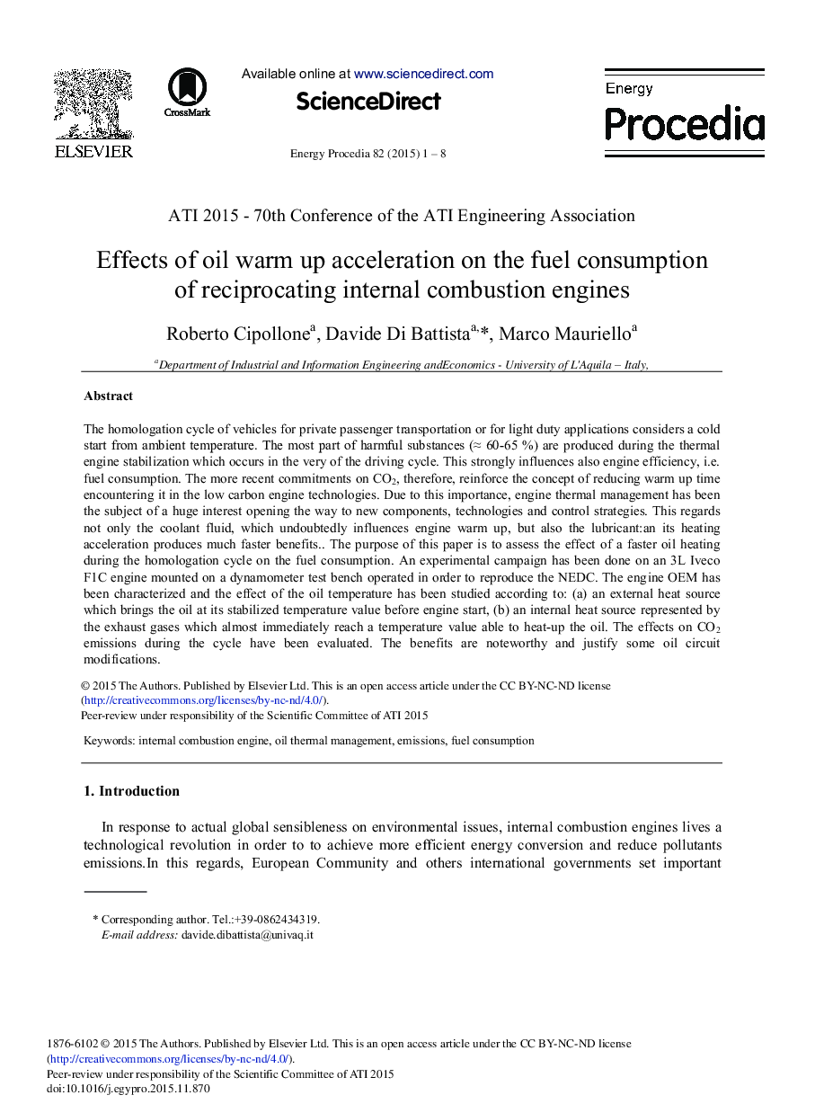 Effects of Oil Warm up Acceleration on the Fuel Consumption of Reciprocating Internal Combustion Engines 