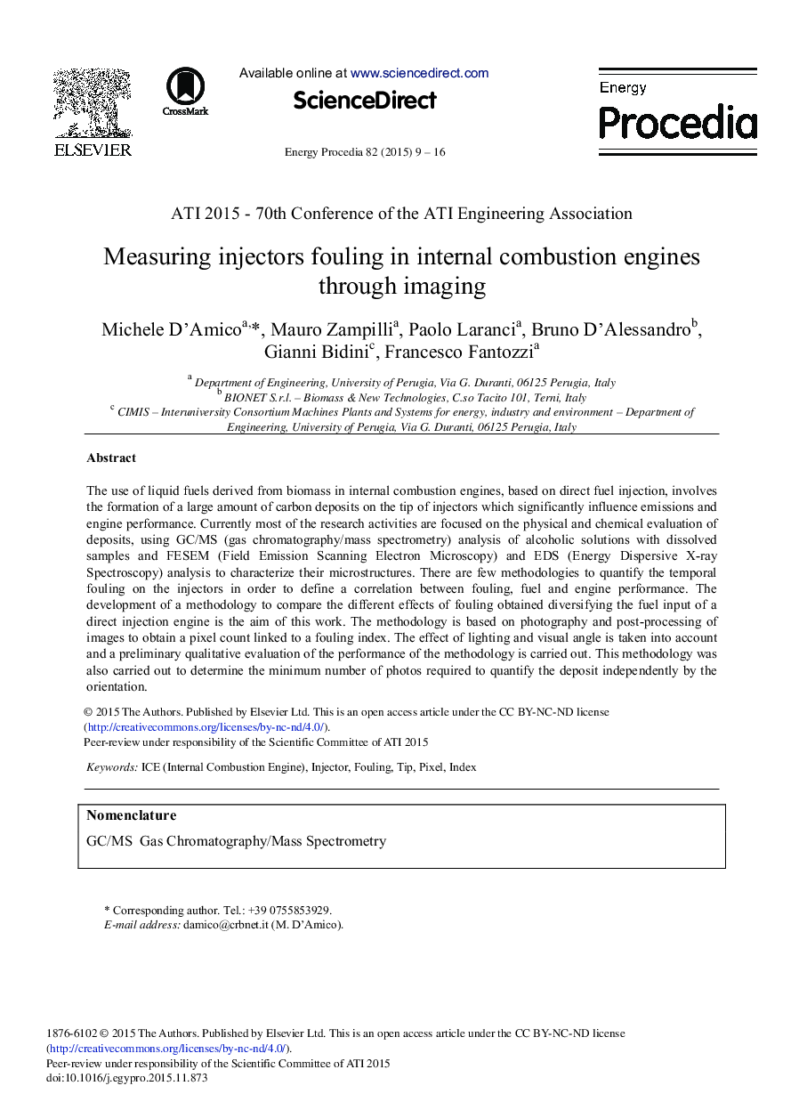 Measuring Injectors Fouling in Internal Combustion Engines through Imaging 