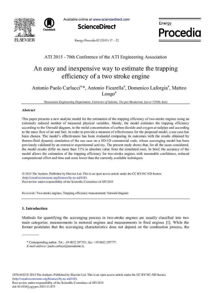 An Easy and Inexpensive Way to Estimate the Trapping Efficiency of a two Stroke Engine 