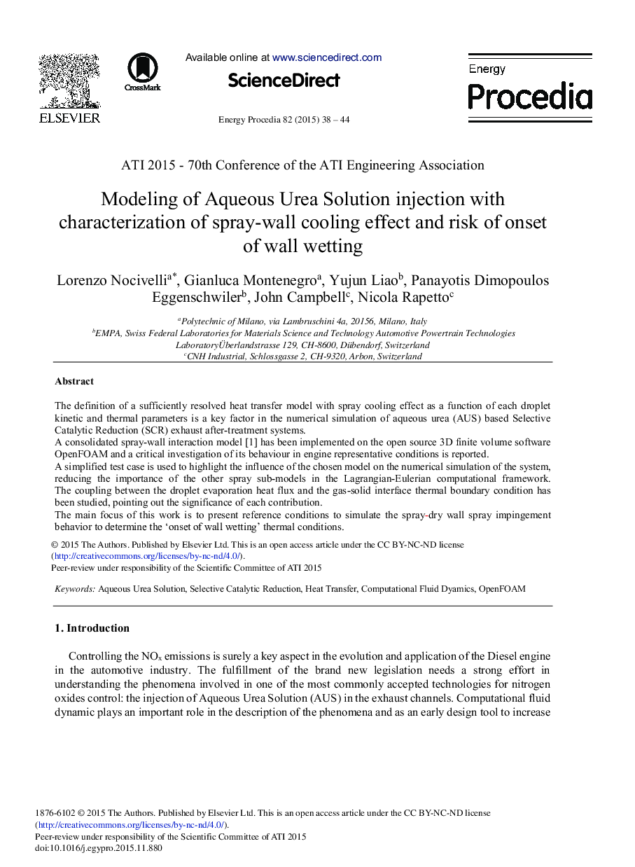 Modeling of Aqueous Urea Solution Injection with Characterization of Spray-wall Cooling Effect and Risk of Onset of Wall Wetting 