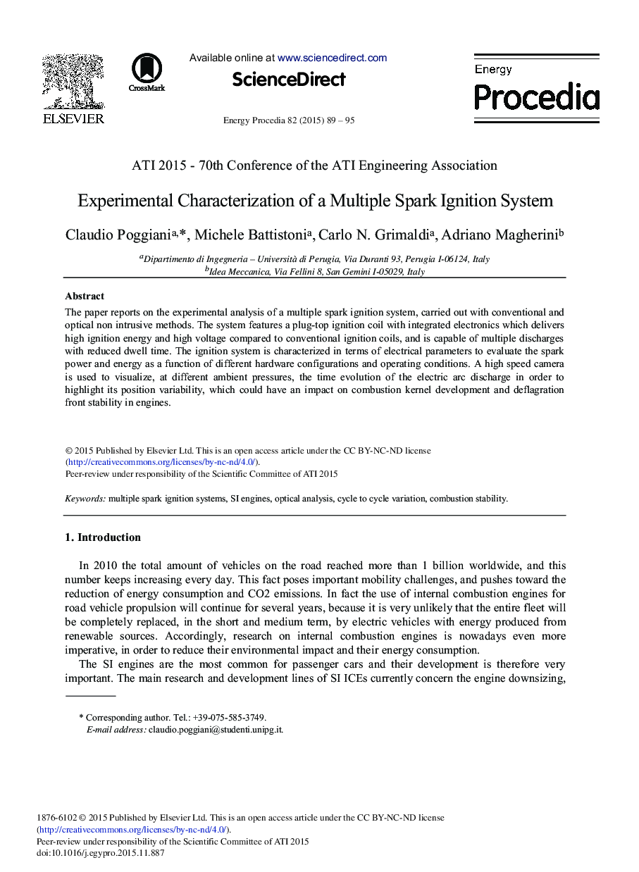 Experimental Characterization of a Multiple Spark Ignition System 
