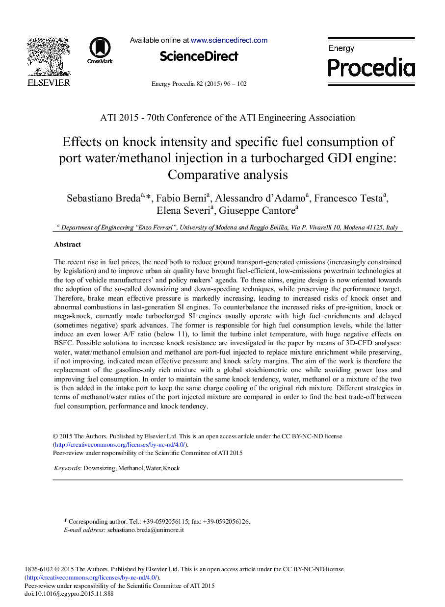 Effects on Knock Intensity and Specific Fuel Consumption of Port Water/Methanol Injection in a Turbocharged GDI Engine: Comparative Analysis 