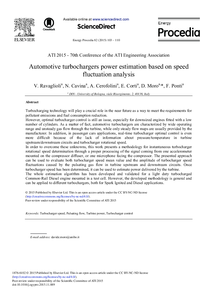 Automotive Turbochargers Power Estimation Based on Speed Fluctuation Analysis 