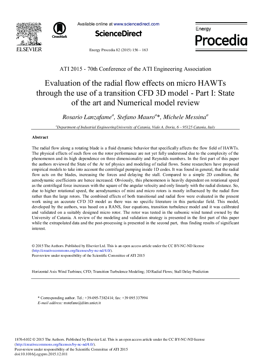 Evaluation of the Radial Flow Effects on Micro HAWTs through the Use of a Transition CFD 3D Model – part I: State of the Art and Numerical Model Review 