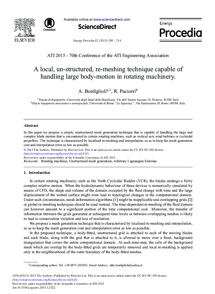 A Local, Un-structured, Re-meshing Technique Capable of Handling Large Body-motion in Rotating Machinery