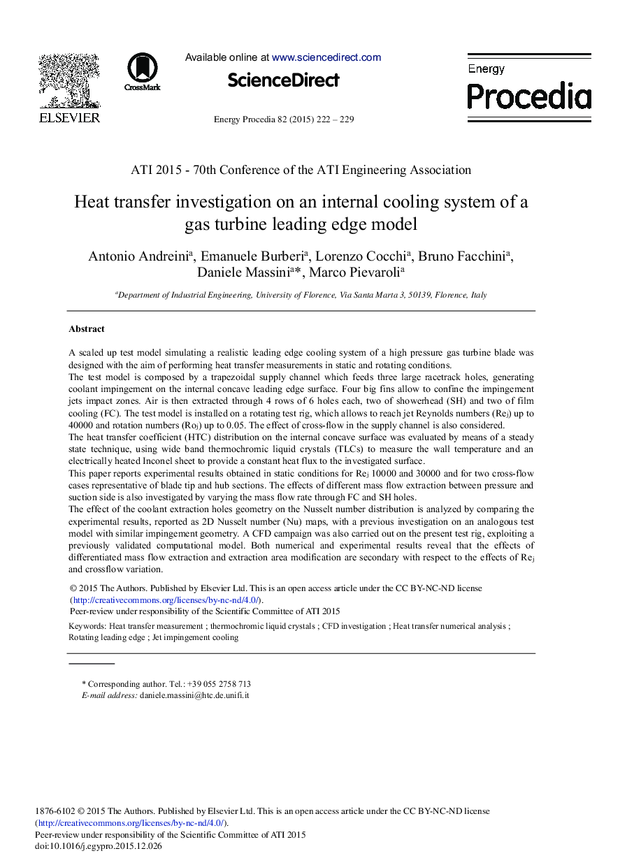 Heat Transfer Investigation on an Internal Cooling System of a Gas Turbine Leading Edge Model 
