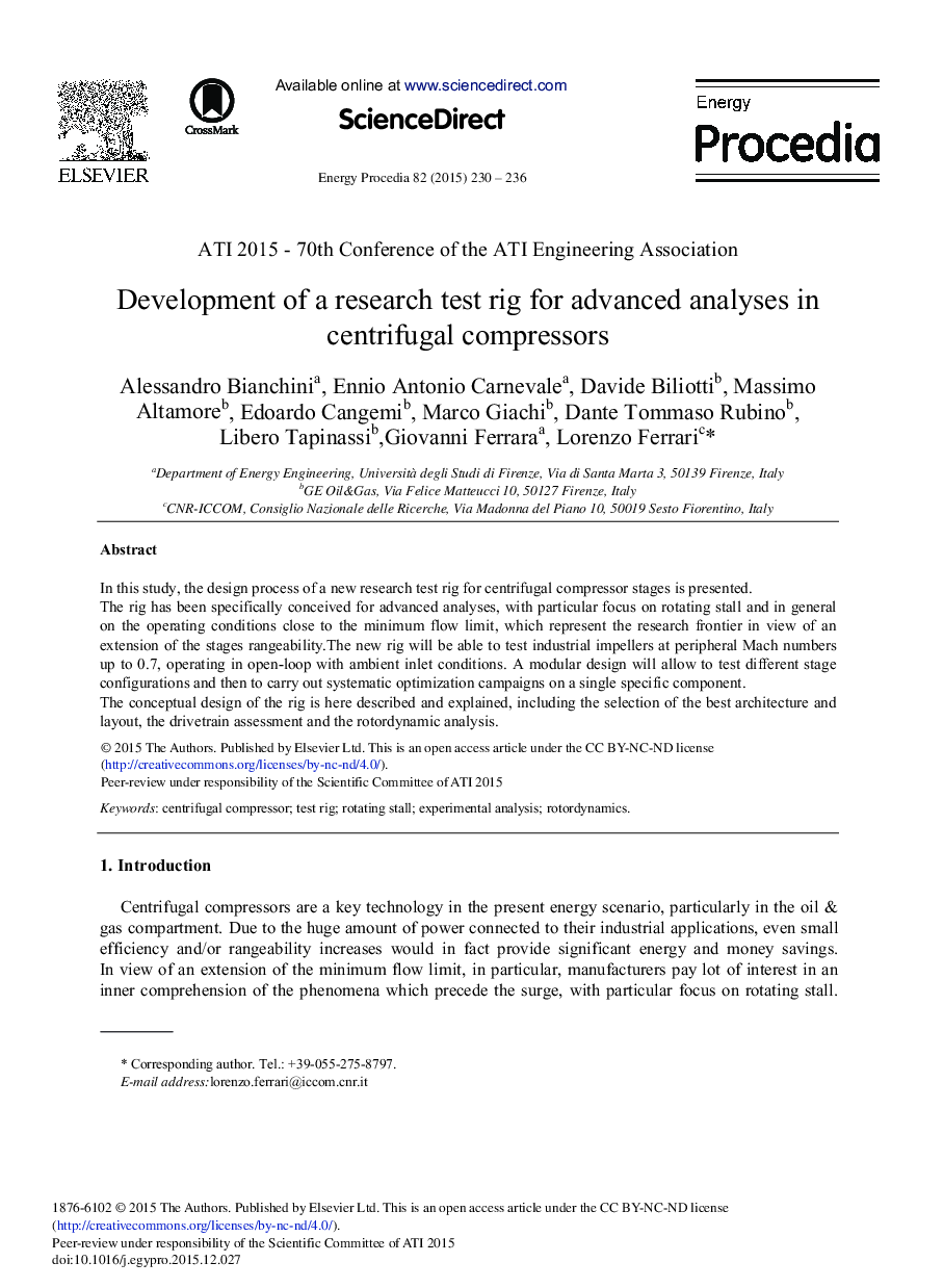 Development of a Research Test Rig for Advanced Analyses in Centrifugal Compressors 