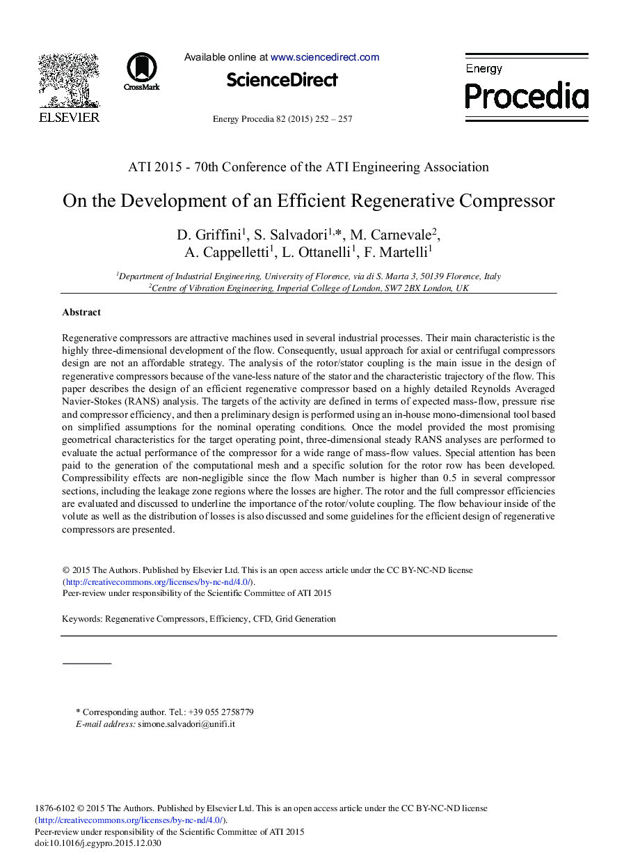 On the Development of an Efficient Regenerative Compressor 