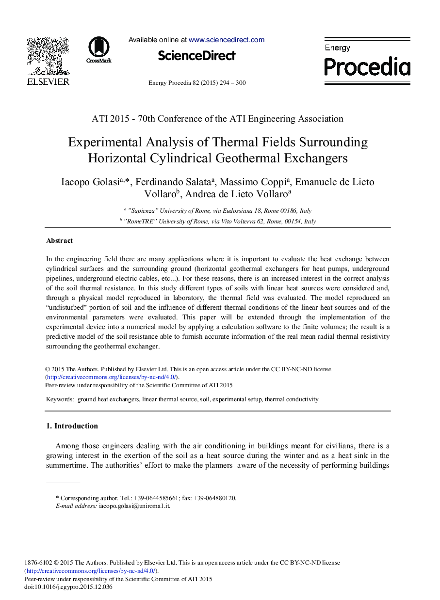 Experimental Analysis of Thermal Fields Surrounding Horizontal Cylindrical Geothermal Exchangers 