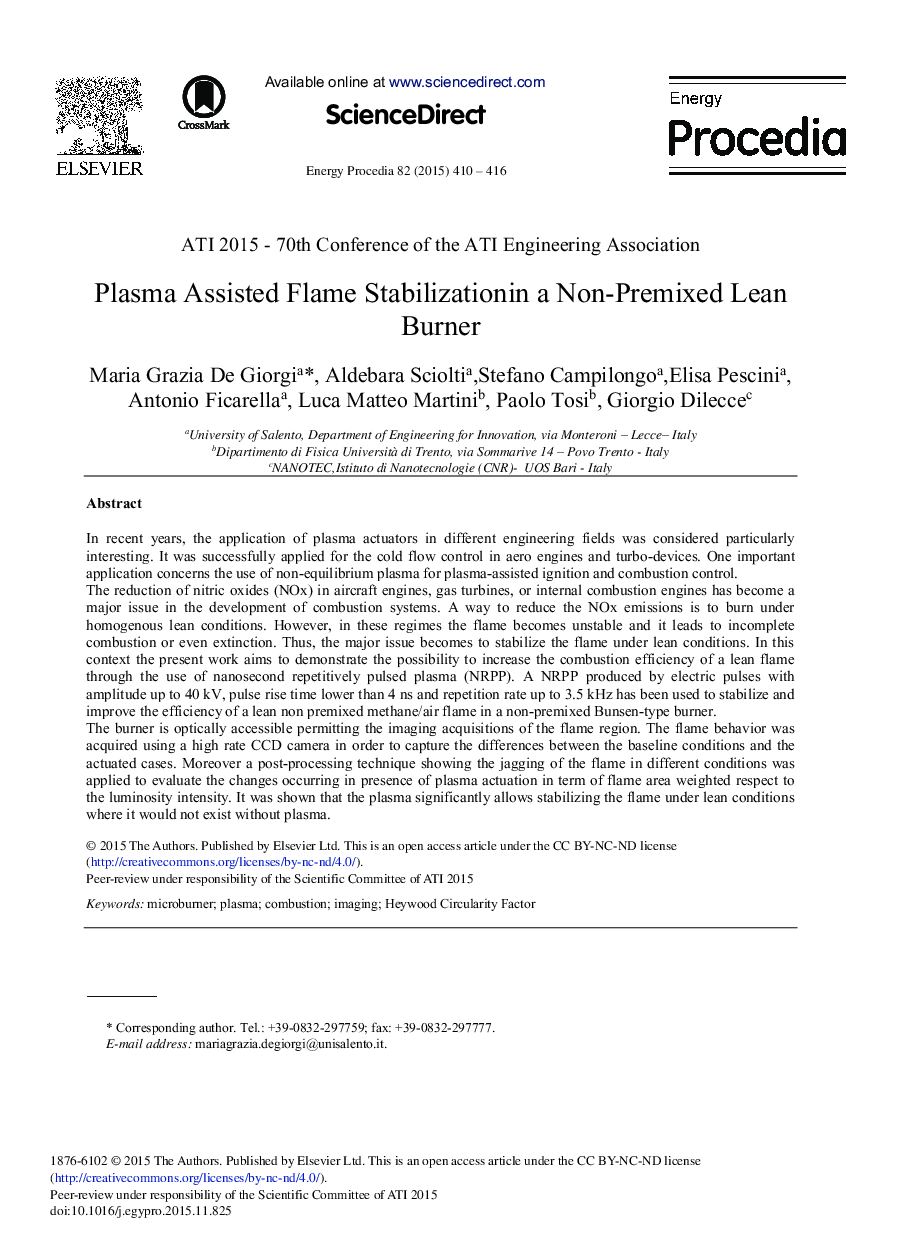 Plasma Assisted Flame Stabilizationin a Non-Premixed Lean Burner 
