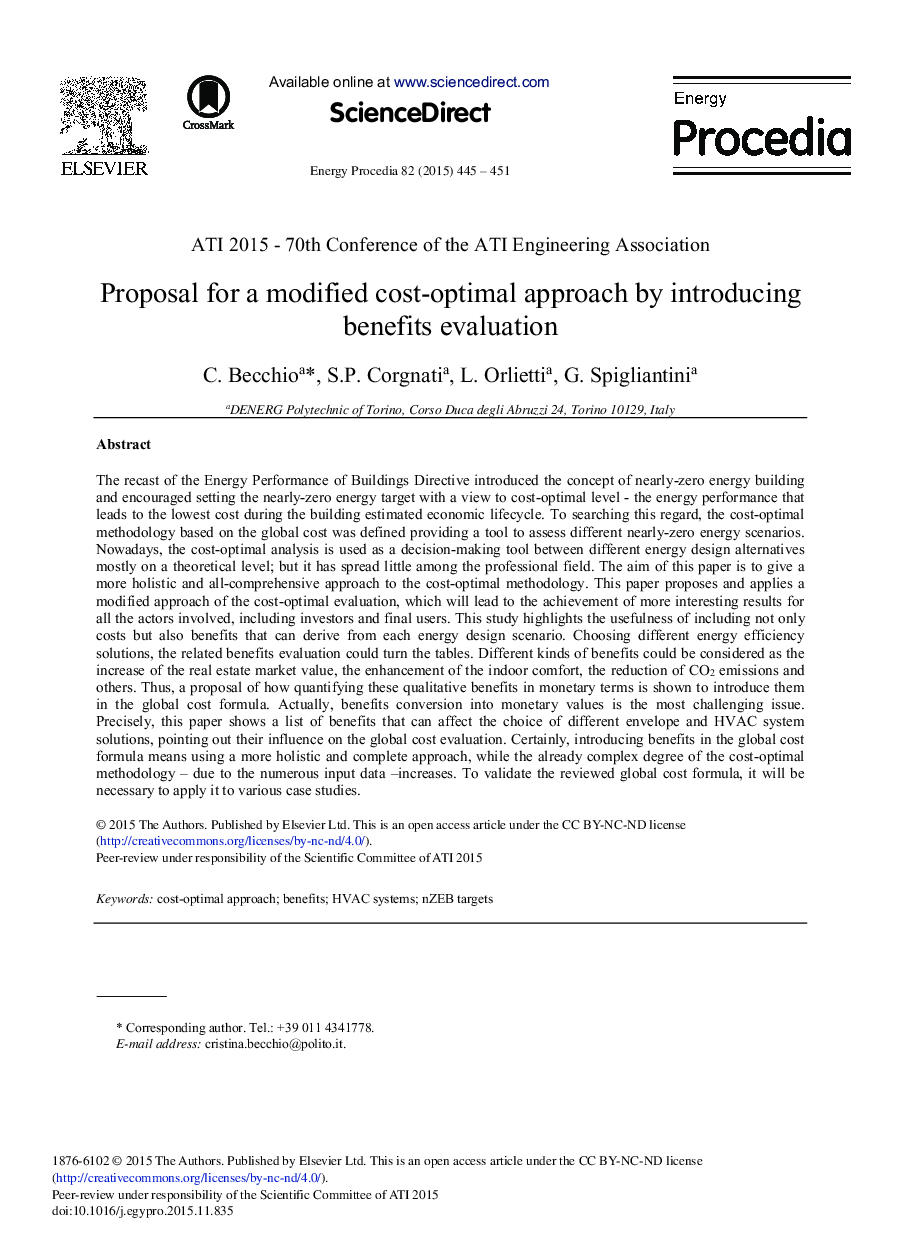Proposal for a Modified Cost-optimal Approach by Introducing Benefits Evaluation 