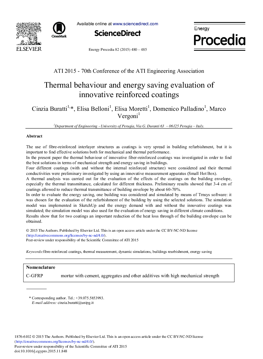 Thermal Behaviour and Energy Saving Evaluation of Innovative Reinforced Coatings 