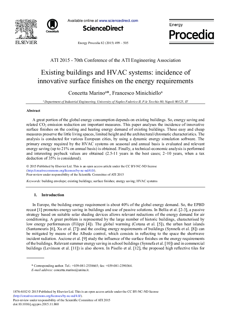 Existing Buildings and HVAC Systems: Incidence of Innovative Surface Finishes on the Energy Requirements 