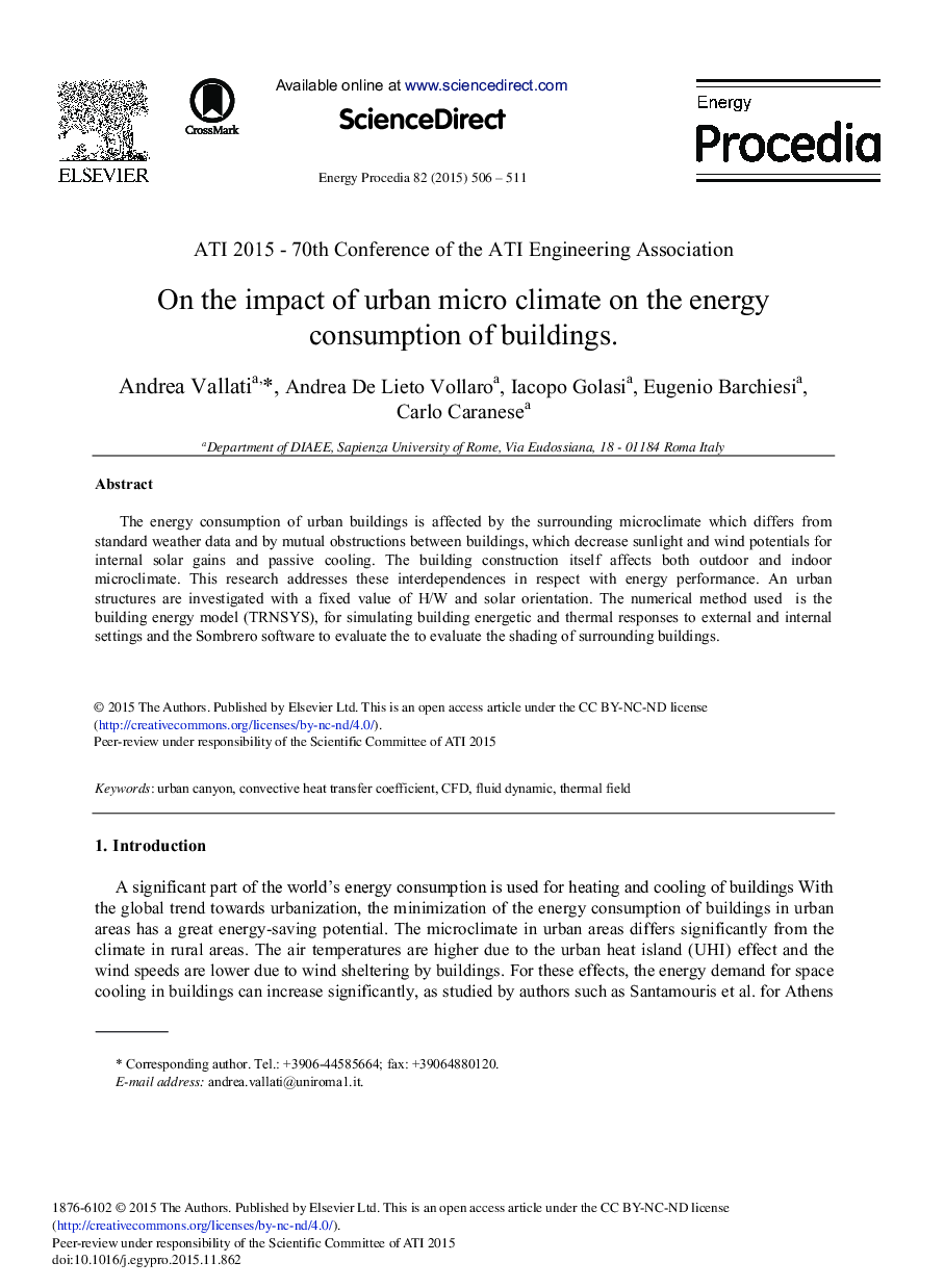 On the Impact of Urban Micro Climate on the Energy Consumption of Buildings 