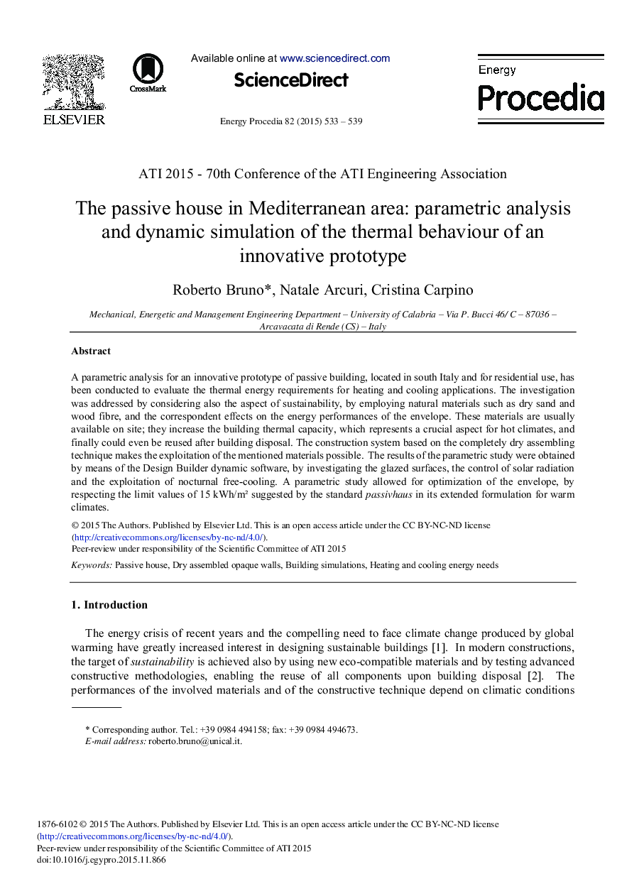 The Passive House in Mediterranean Area: Parametric Analysis and Dynamic Simulation of the Thermal Behaviour of an Innovative Prototype 