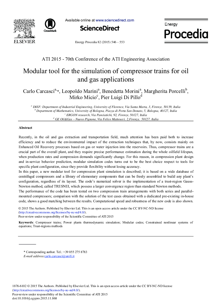 Modular Tool for the Simulation of Compressor Trains for Oil and Gas Applications 