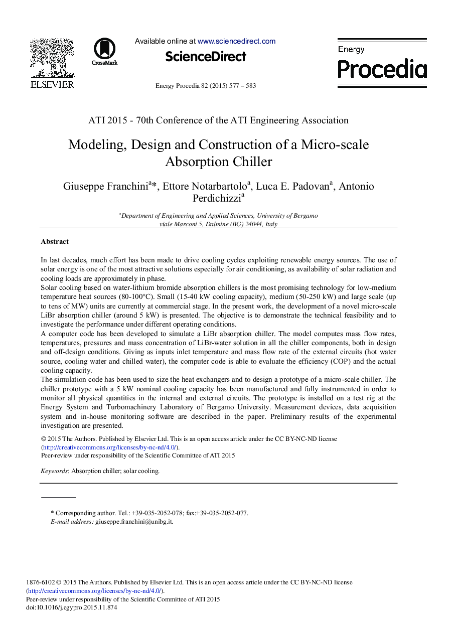 Modeling, Design and Construction of a Micro-scale Absorption Chiller 