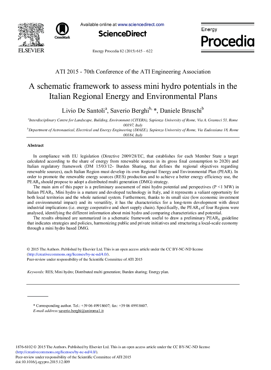 A Schematic Framework to Assess Mini Hydro Potentials in the Italian Regional Energy and Environmental Plans 