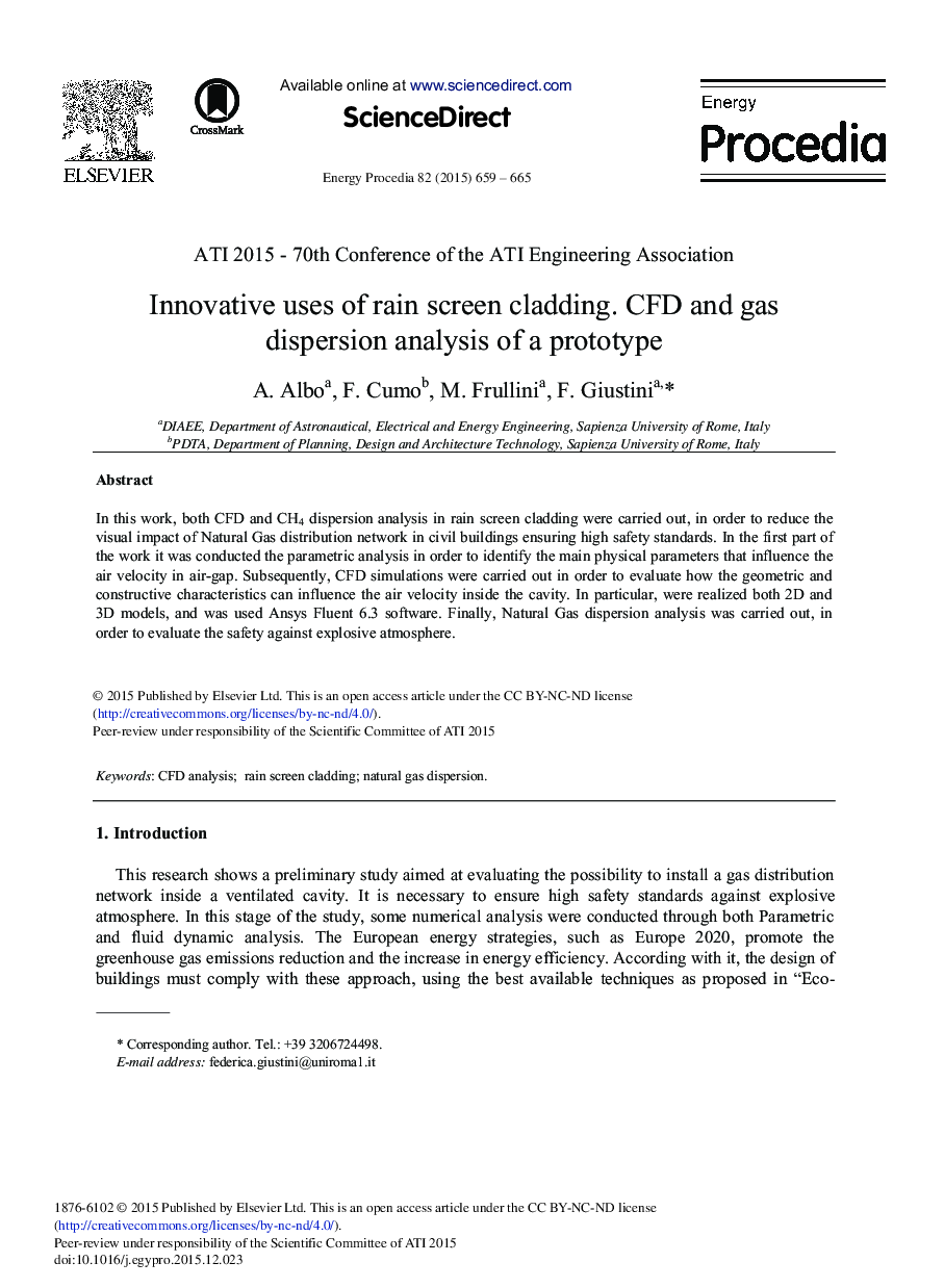Innovative Uses of Rain Screen Cladding. CFD and Gas Dispersion Analysis of a Prototype 