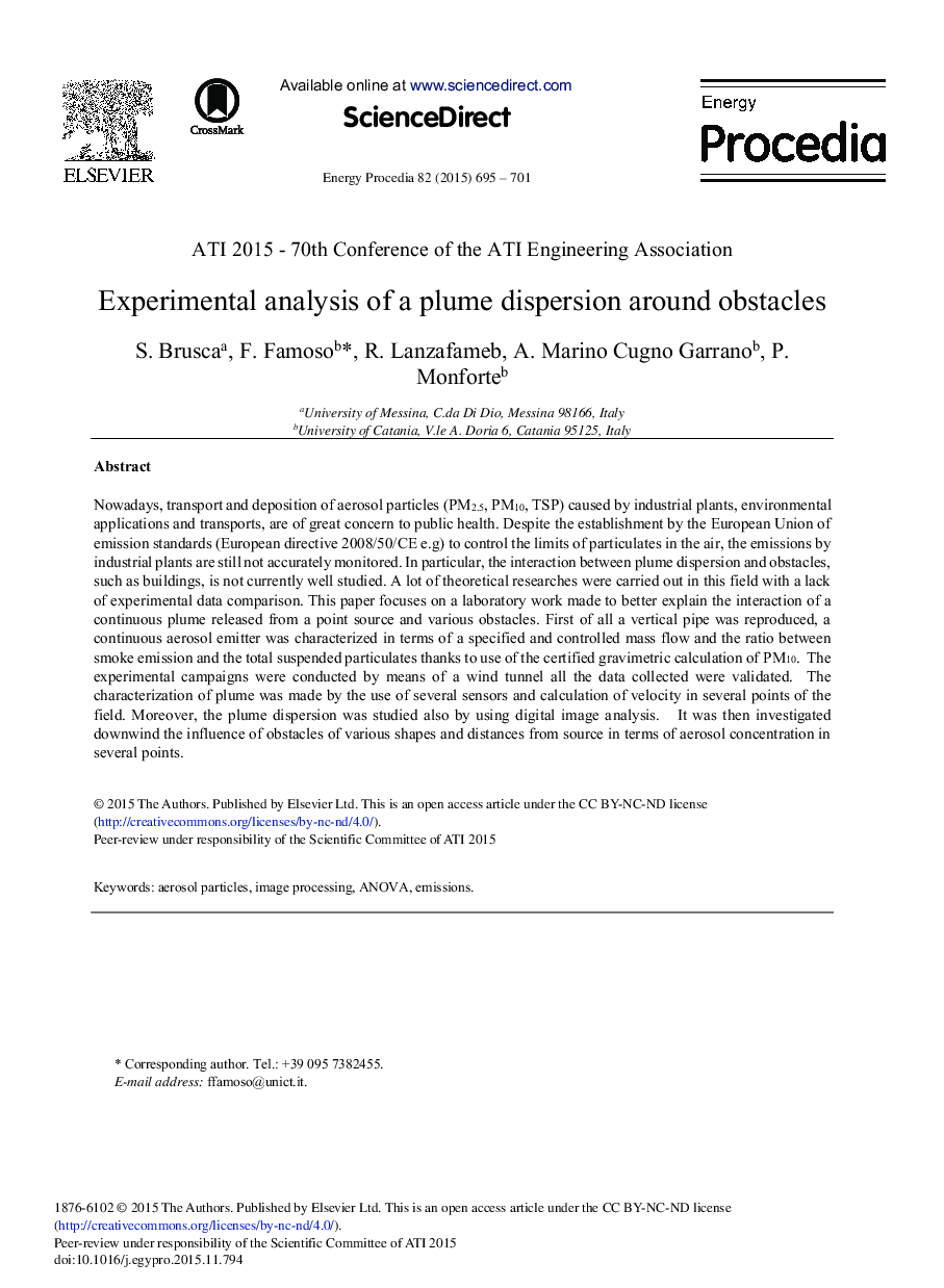 Experimental Analysis of a Plume Dispersion Around Obstacles 