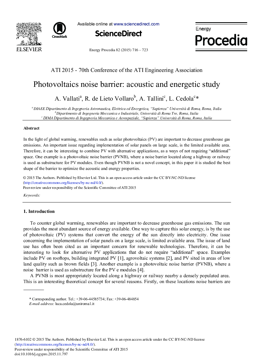 Photovoltaics Noise Barrier: Acoustic and Energetic Study 