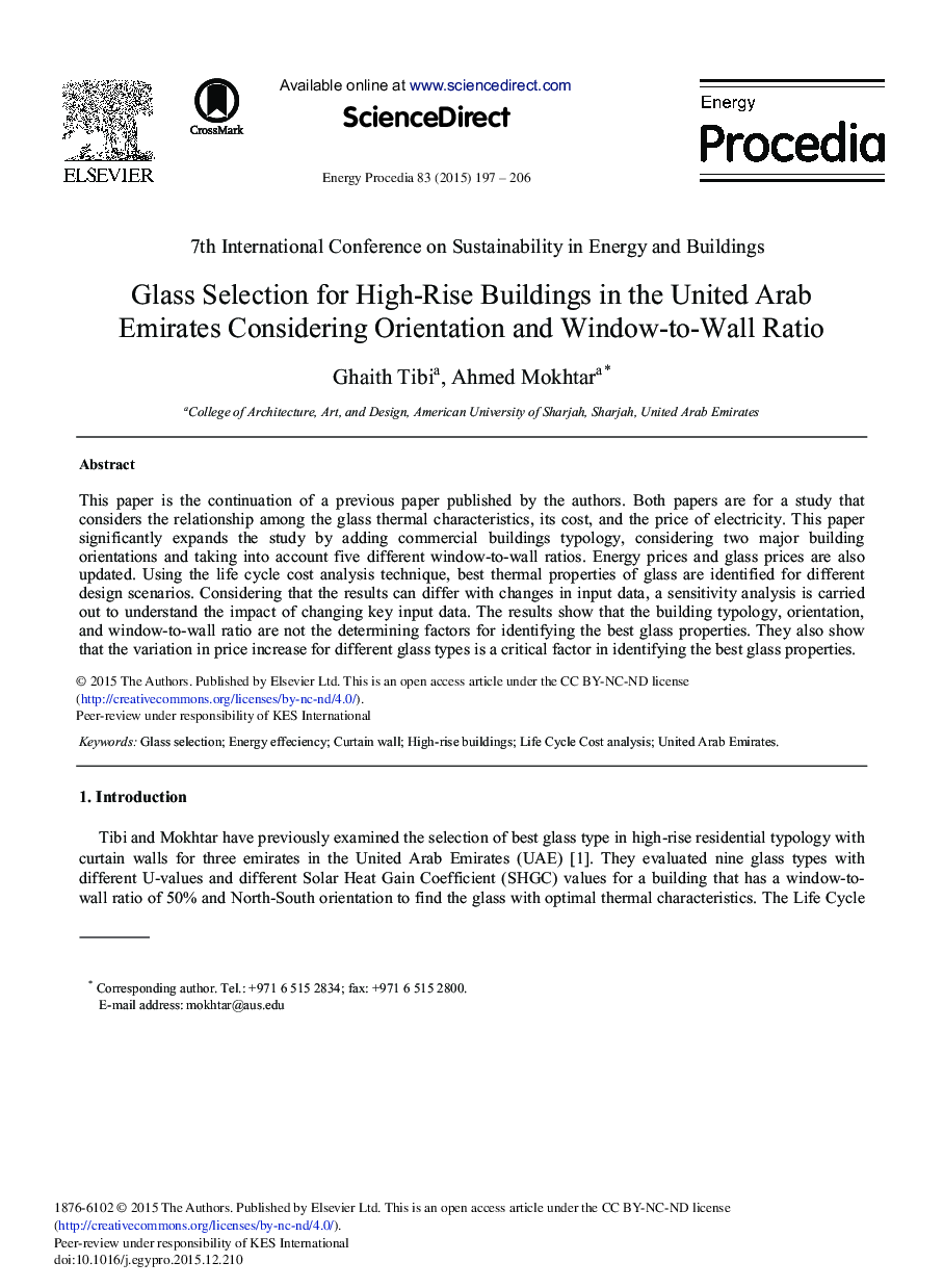 Glass Selection for High-rise Buildings in the United Arab Emirates Considering Orientation and Window-to-Wall Ratio 