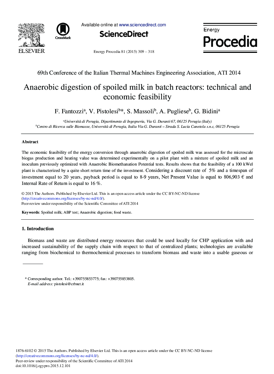 Anaerobic Digestion of Spoiled Milk in Batch Reactors: Technical and Economic Feasibility 