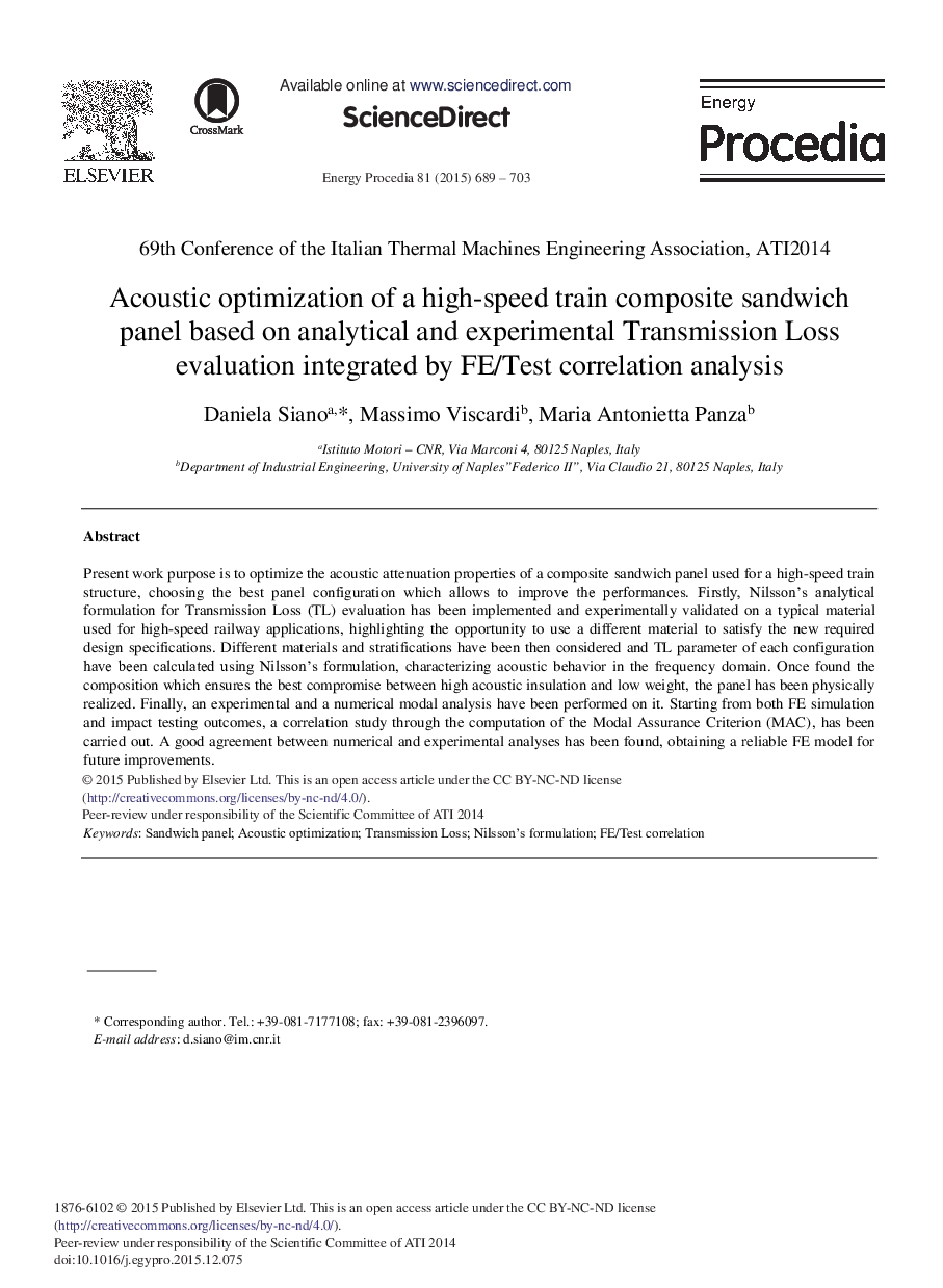 Acoustic Optimization of a High-speed Train Composite Sandwich Panel Based on Analytical and Experimental Transmission Loss Evaluation Integrated by FE/Test Correlation Analysis 