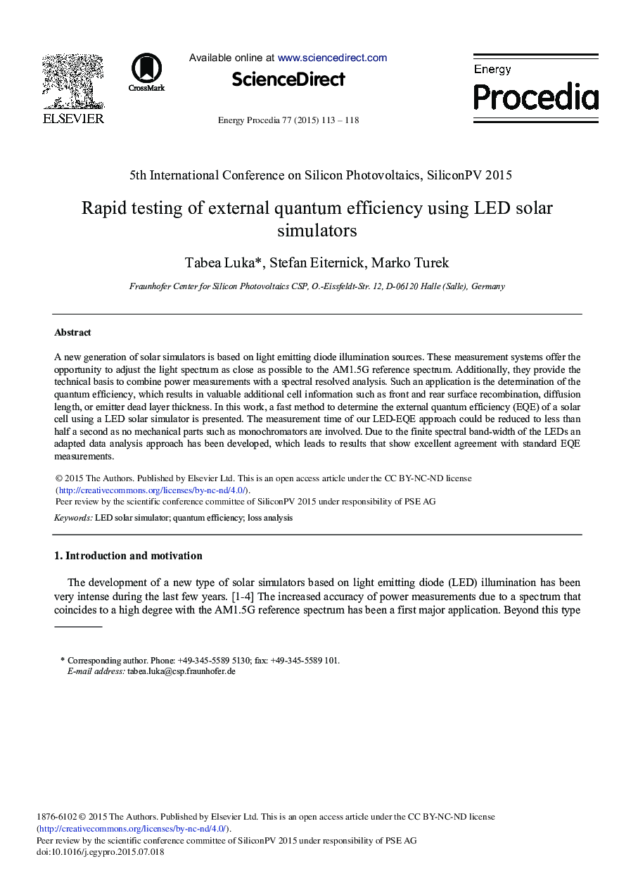 Rapid Testing of External Quantum Efficiency using LED Solar Simulators 